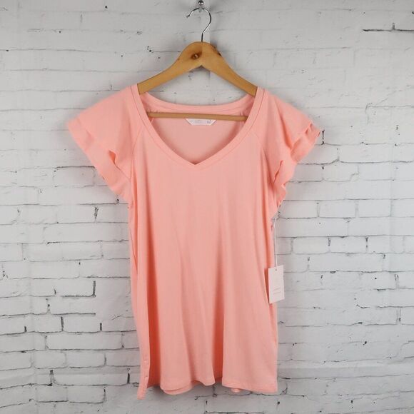 LC LAUREN CONRAD PINK V NECK FLUTTER SLEEVE CASUAL TOP SIZE SMALL NWT - Picture 1 of 8